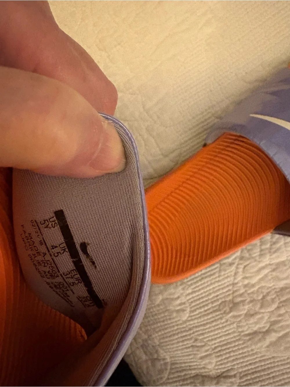Nike Orange Footbed Purple Strap Slide Sandals